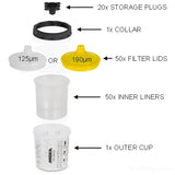 Mirka Paint Cup System Kit with 190µm Filter Lids, 3